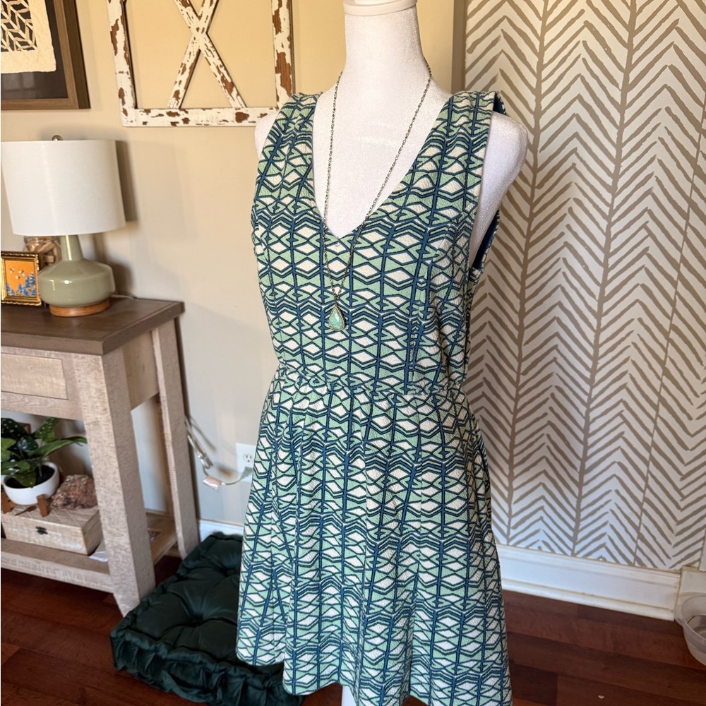 Geometric Patterned Green Dress